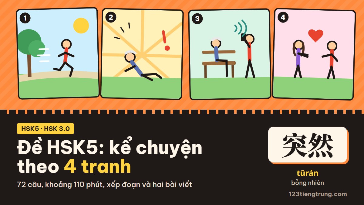 Đề thi HSK5 mới theo HSK 3.0: các phần và viết theo 4 tranh