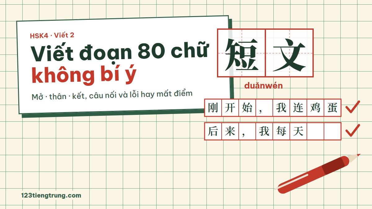 HSK4 viết đoạn văn 80 chữ: dàn ý 3 phần, câu nối, lỗi hay gặp